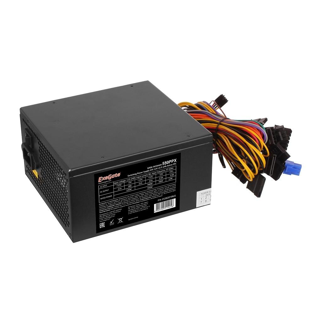 Exegate EX282073RUS Блок питания 550W 550PPX RTL, ATX, black, APFC, 14cm, 24p+(4+4)p PCI-E,4*IDE,5*SATA, FDD