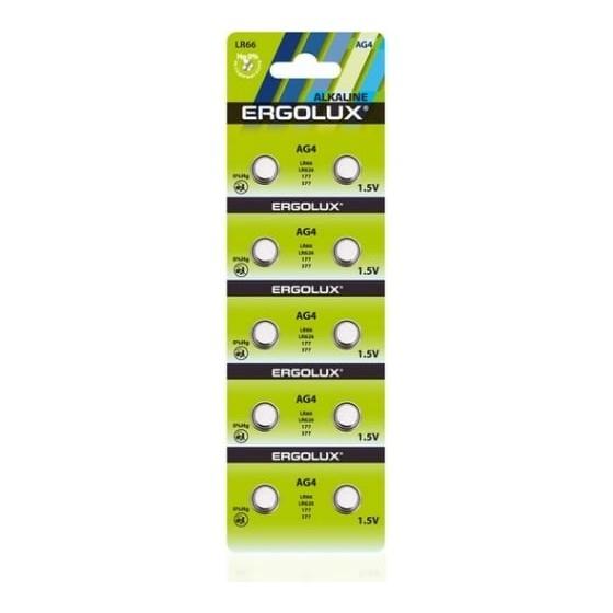 Ergolux AG 4  BL-10 (AG4-BP10, LR66 /LR626 /177 /377 батарейка для часов) (10 шт. в уп-ке)