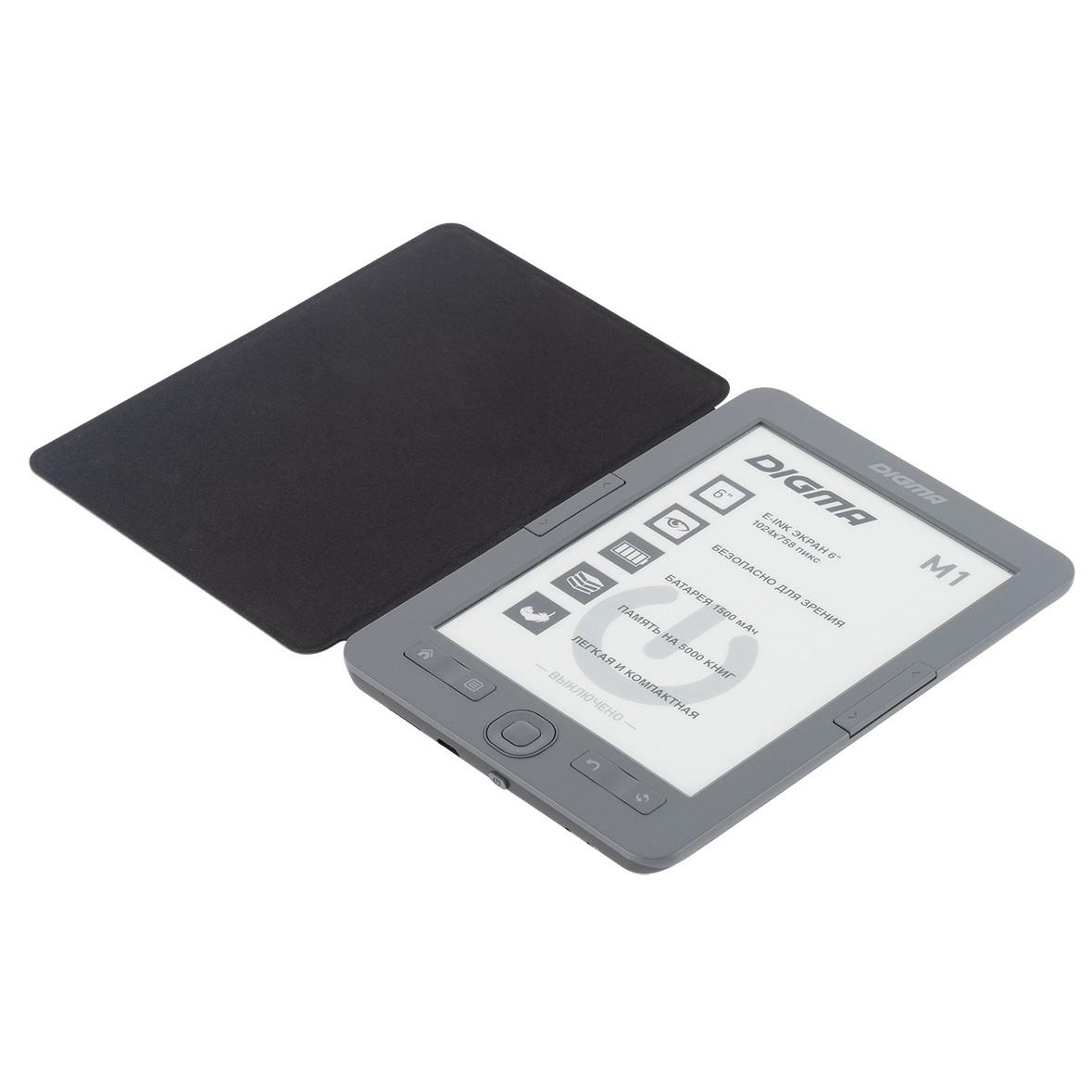 Digma M1 6" E-ink HD 758x1024 600MHz 128Mb/4Gb/SD/microSDHC темно-серый (в компл.:  (1564397)