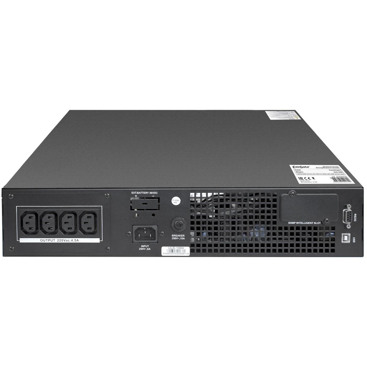 Exegate EP285646RUS ИБП On-line ExeGate PowerExpert ULS-1000.LCD.AVR.C13.USB.RS232.SNMP.2U <1000VA/1000W, On-Line, PF=1, LCD, 4*IEC-C13, RS232, USB, SNMP-slot, Rackmount 2U/Tower, Black>
