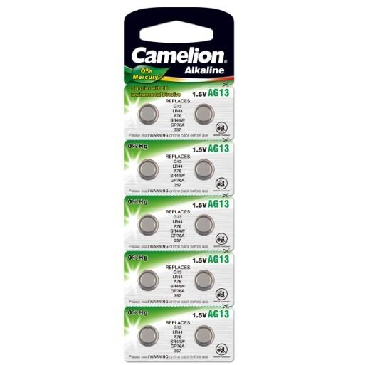 Camelion G13  BL-10 Mercury Free (AG13-BP10(0%Hg), 357A/LR44/A76 батарейка для часов) (10 шт. в уп-ке)