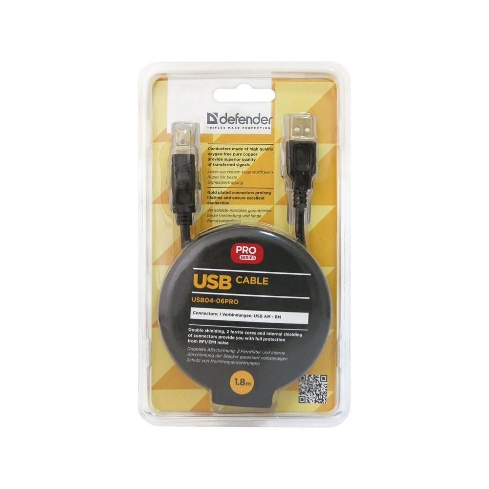 Defender USB04-06 PRO Кабель USB 2.0  для соед. 1.8м AM/BM , зол.конт, 2фер.фил.  [87430]