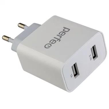 PERFEO Сетевое зарядное устройство с двумя разъемами USB, 3.1А, белый (I4645)