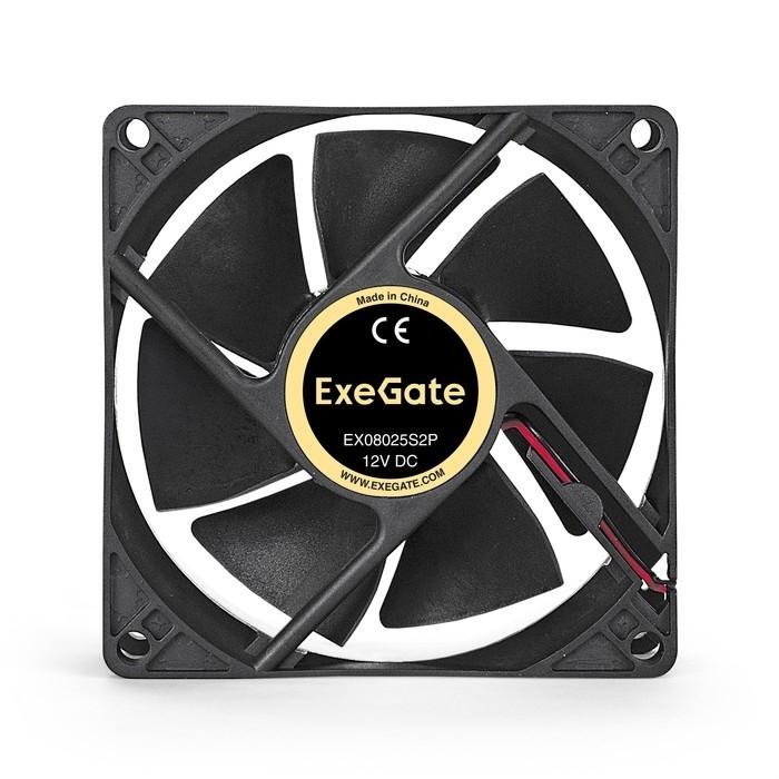Exegate EX294047RUS Вентилятор ExeGate EX08025S2P, 80x80x25 мм, Sleeve bearing (подшипник скольжения), 2pin (разъем 2.54; для блоков питания ATX), 2200RPM, 27dBA
