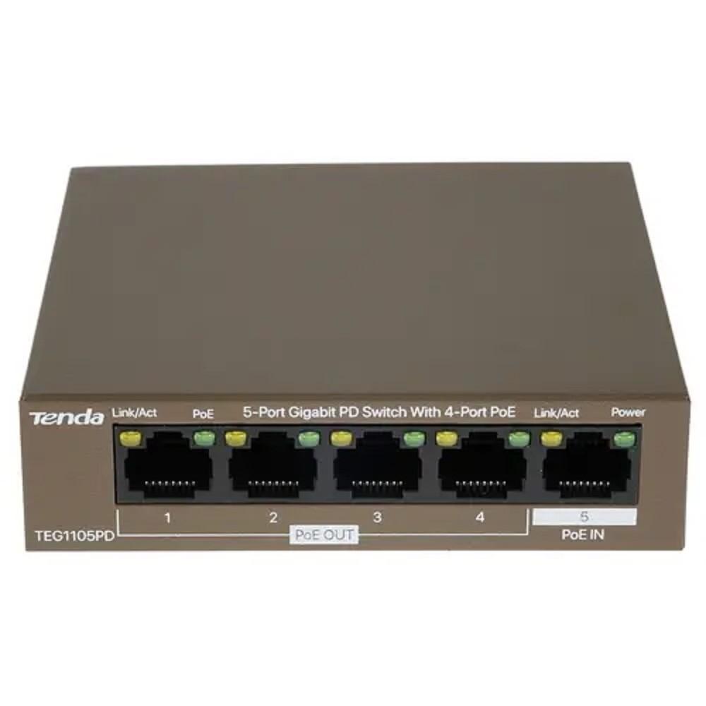 TENDA TEG1105PD Коммутатор настольный 5-Ports 10/100/1000 Base-T 4-Ports PoE(PoE бюджет 30W)