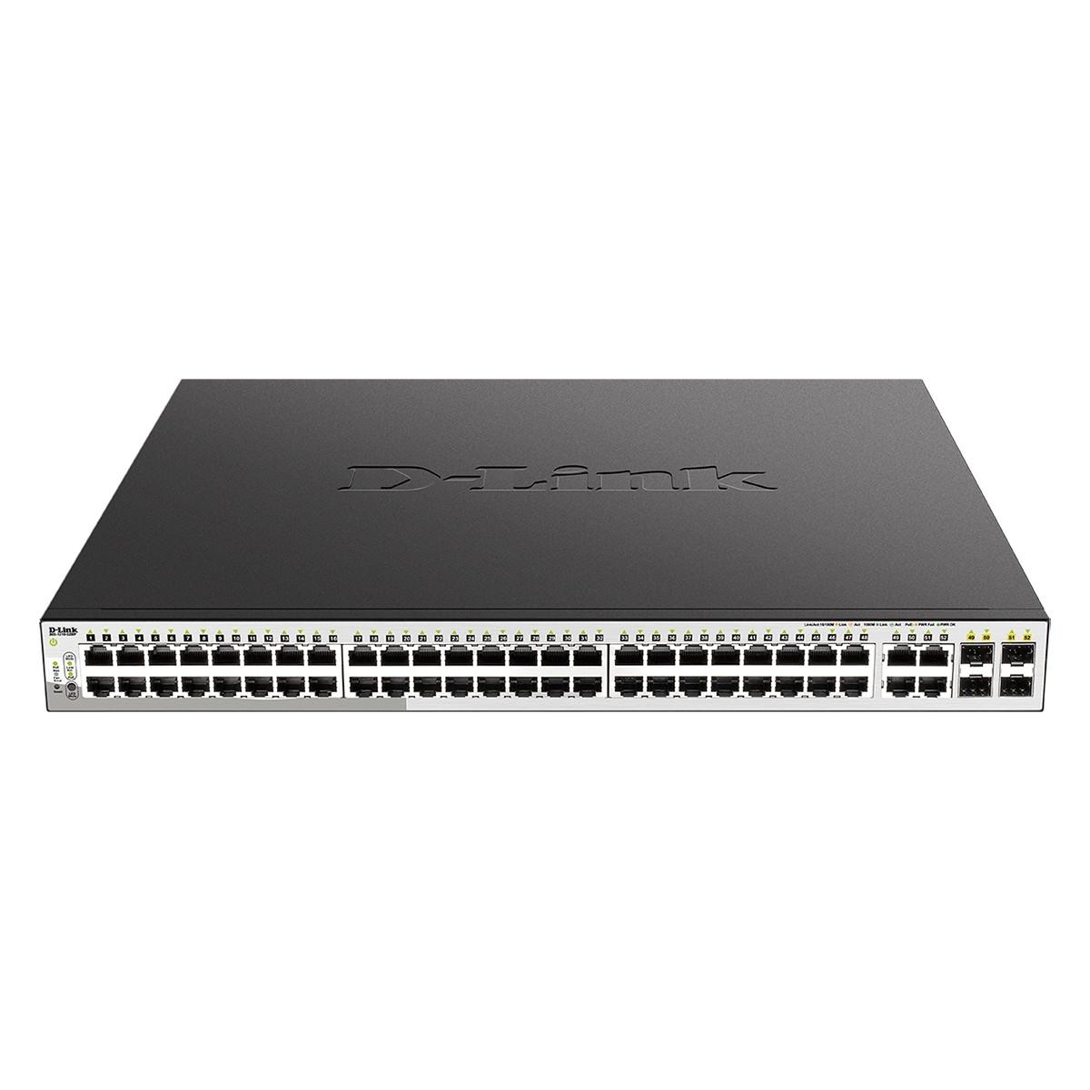 D-Link DGS-1210-52MP/F4A PROJ Настраиваемый L2 коммутатор с 48 портами 10/100/1000Base-T и 4 комбо-портами 100/1000Base-T/SFP (48 портов PoE 802.3af/at, PoE-бюджет 370 Вт)