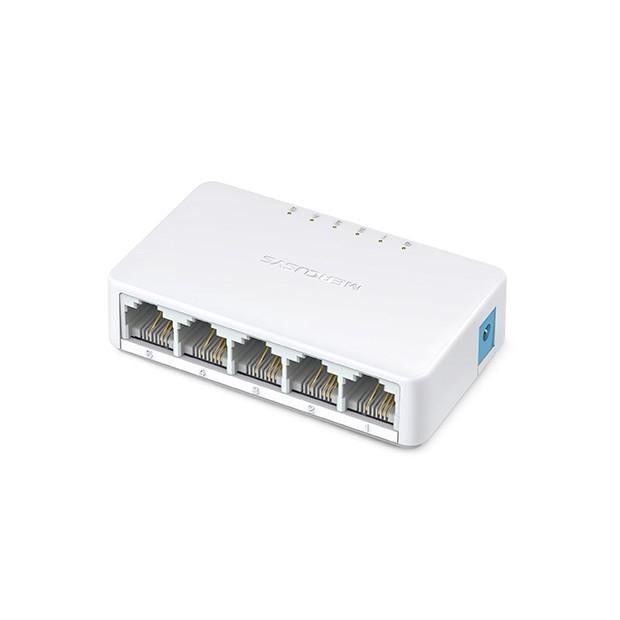 Mercusys MS105 5-портовый 10/100 Мбит/с настольный коммутатор, 5 портов RJ45 10/100 Мбит/с, пластиковый корпус