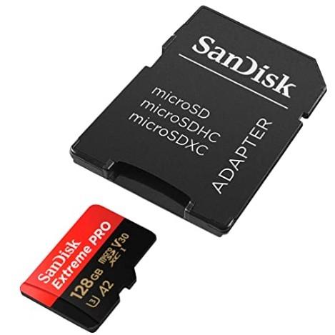 Micro SecureDigital 128GB SanDisk Extreme Pro microSD UHS I Card 128GB for 4K Video on Smartphones, Action Cams & Drones 200MB/s Read, 90MB/s Write, Lifetime Warranty [SDSQXCD-128G-GN6MA]