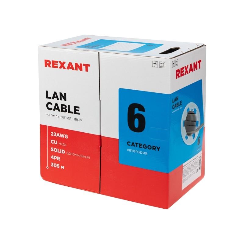 REXANT (01-0067) Кабель  U/UTP, категория 6, ZH нг(А)-HF, 4PR, 23AWG, внутренний, серый, 305 м
