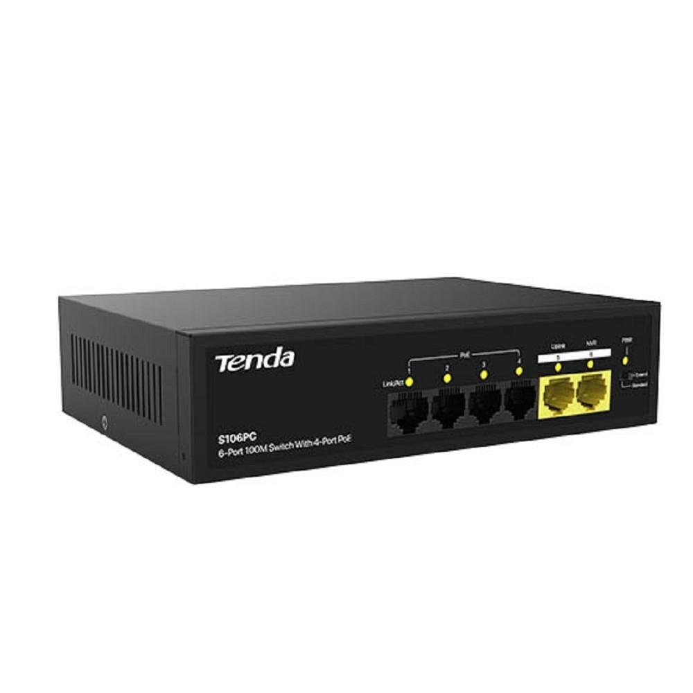 TENDA S106PC Коммутатор настольный 6-Ports 10/100Base-TX (4-Ports PoE(PoE бюджет 35W))