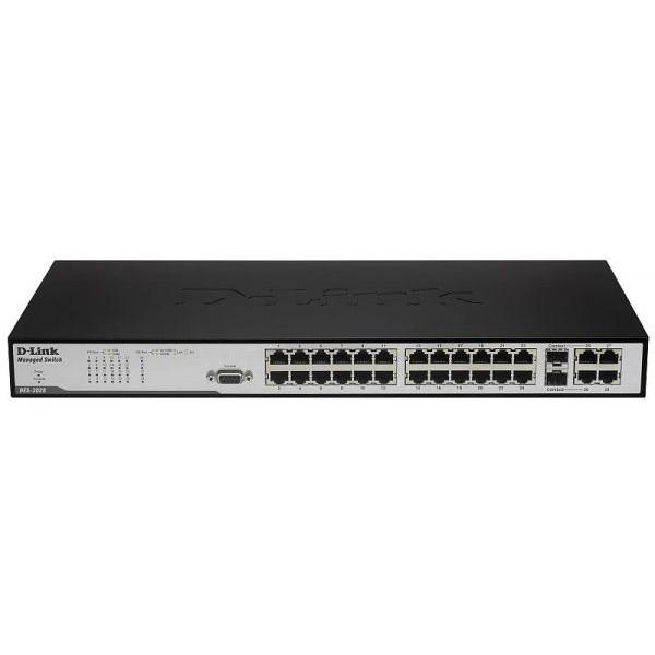 D-Link DES-3028_RFB/A1 Восстановленный в производственных условиях управляемый L2 коммутатор с 24 портами 10/100Base-TX, 2 портами 1000BASE-T и 2 комбо-портами 1000BASE-T/SFP