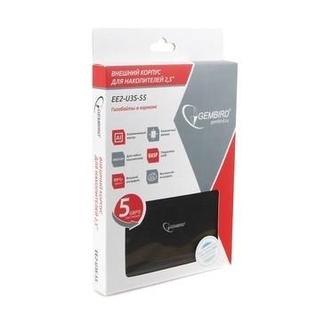 Gembird EE2-U3S-55 Внешний корпус 2.5" чёрный, USB 3.0, SATA, до 2 Тб, алюминий