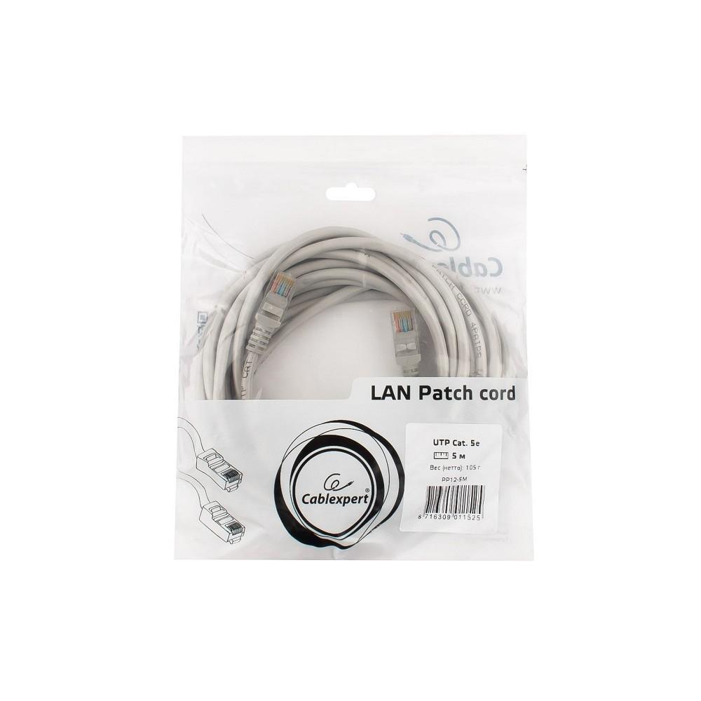 Cablexpert Патч-корд UTP PP12-5M кат.5, 5м, литой, многожильный (серый)