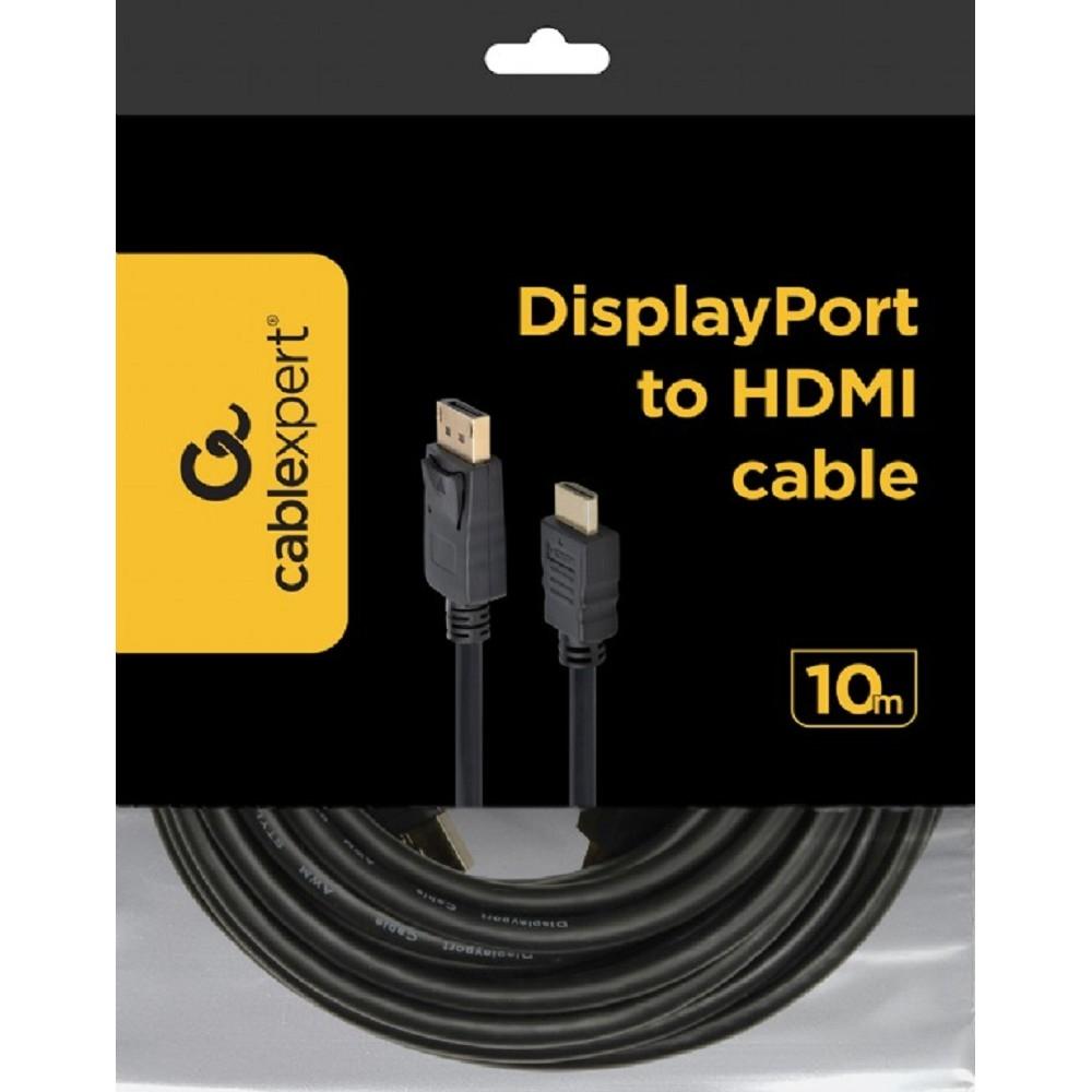 Cablexpert Кабель DisplayPort->HDMI, 10м, 20M/19M, черный, экран, пакет (CC-DP-HDMI-10M)