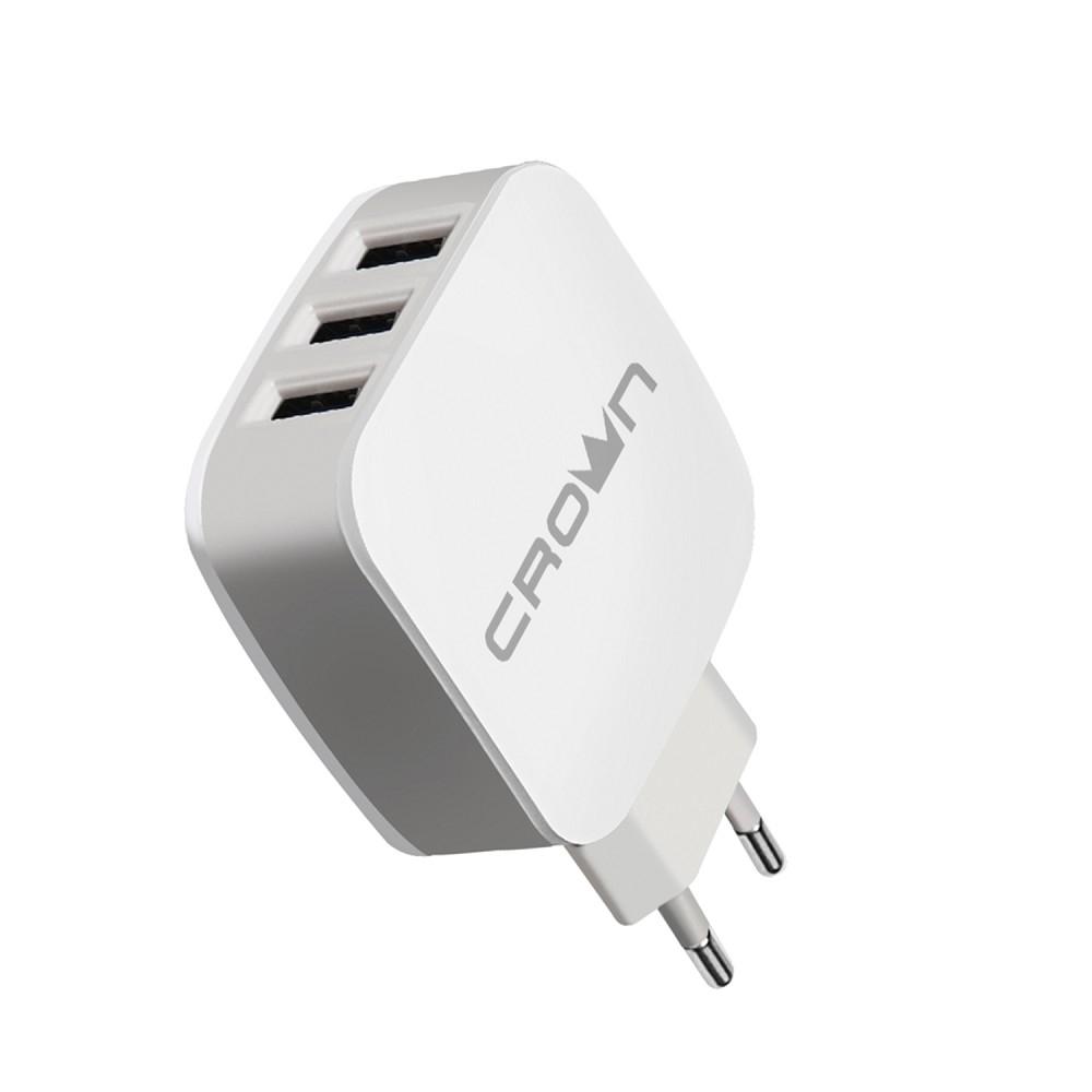 Crown CMWC-3053 Сетевое универсальное зарядное устройство, три порта зарядки; входное напряжение 100-240В; выходной ток DC USB1: DC 5В—3,1А; USB2/3 DC 5В—1А