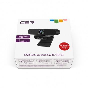 CBR CW 875QHD Black, Веб-камера с матрицей 5 МП, разрешение видео 2560х1440, USB 2.0, встроенный микрофон с шумоподавлением, автофокус, крепление на мониторе, длина кабеля 2 м, цвет чёрный