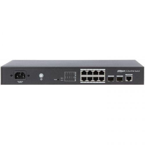 DAHUA DH-PFS4210-8GT-150 10-портовый гигабитный управляемый коммутатор с PoE, уровень L2, 8xRJ45 1Gb PoE, 2xSFP 1Gb, суммарно 150Вт, коммутация 20 Гбит/с, MAC-таблица 8К, металл