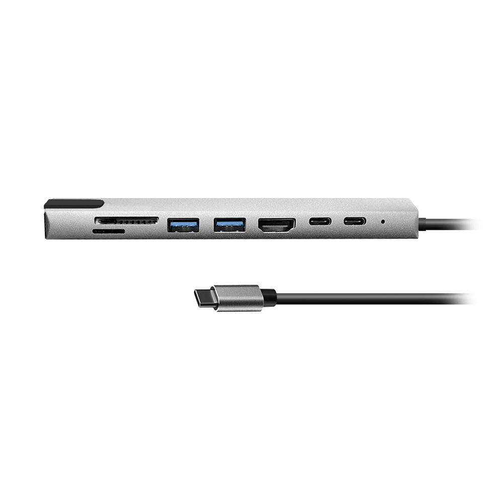 Bion Адаптер USB-C - 2*USB-C/2*USB-A 3.0/HDMI/SD/TF/RJ-45 100мб/с, 60W, длина кабеля 20см [BXP-A-USBC-MULTI-01]