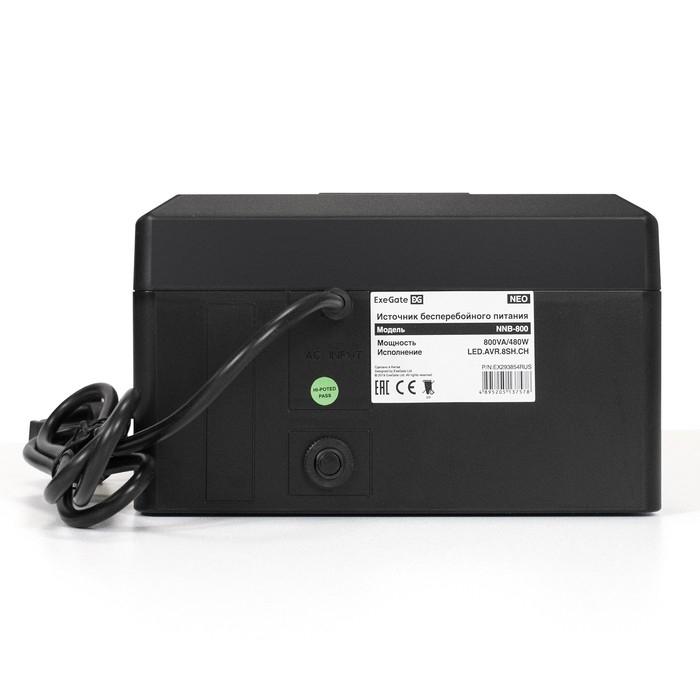 Exegate EX293854RUS ИБП ExeGate NEO NNB-800.LED.AVR.8SH.CH <800VA/480W, LED, AVR, 8*Schuko, 4*USB-порта для зарядки, Black>