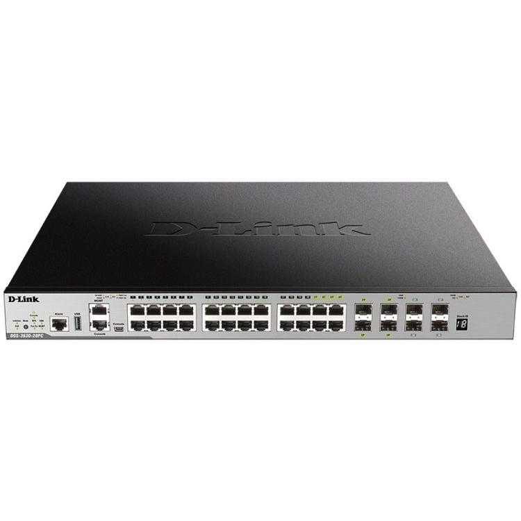 D-Link DGS-3630-28PC/A1ASI Управляемый стекируемый коммутатор 3 уровня с 20 портами 10/100/1000Base-T, 4 комбо-портами 100/1000Base-T/SFP, 4 портами 10GBase-X SFP+ и программным обеспечением SI
