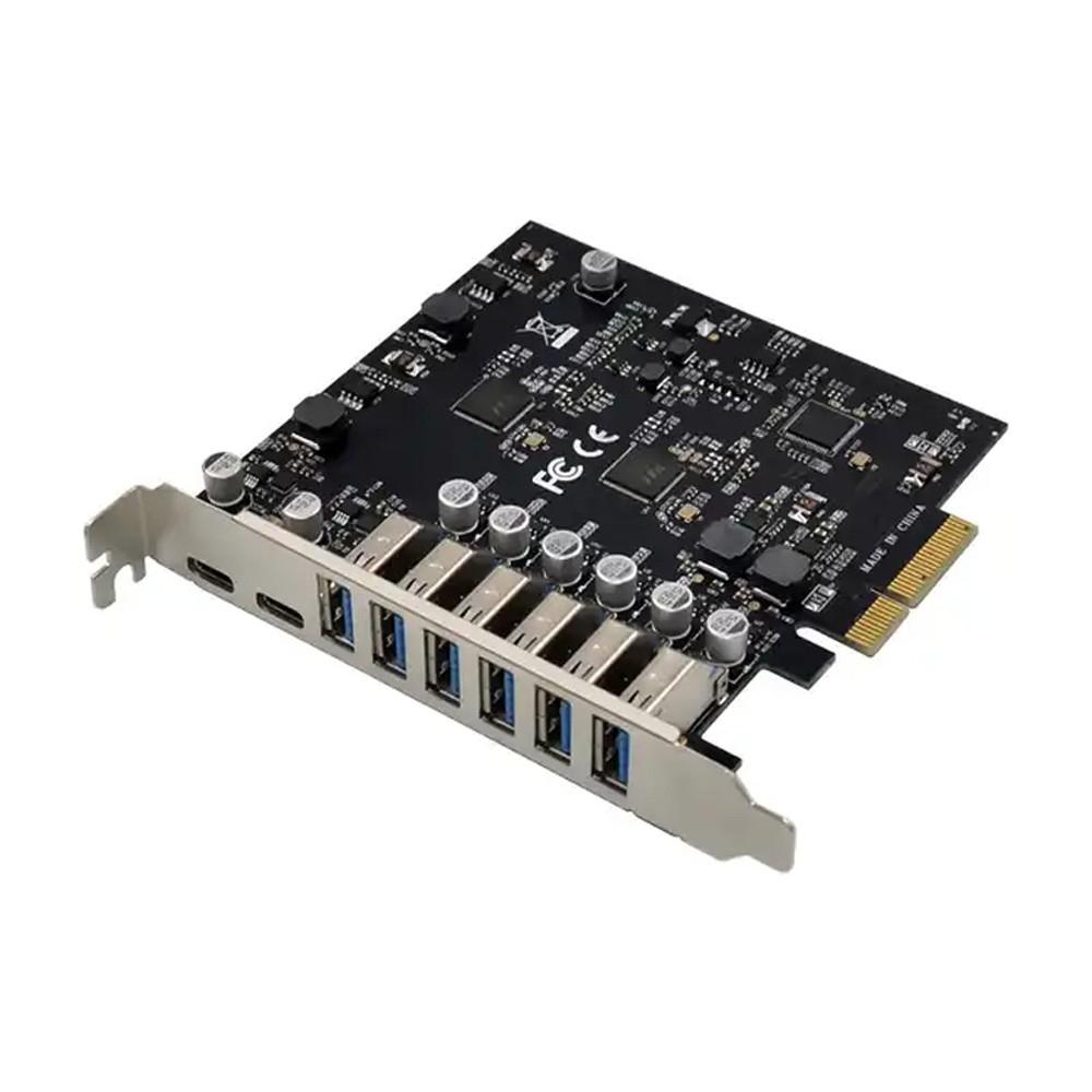 ORIENT AM-U3142PE-6A2C, Контроллер PCI-Ex4 v3.0, USB 3.2 Gen2, скорость до 10 Гбит/с, 8-port ext (6xType-A + 2xType-C), ASM3142+VL820-Q8 chipset, Self powered (33230)