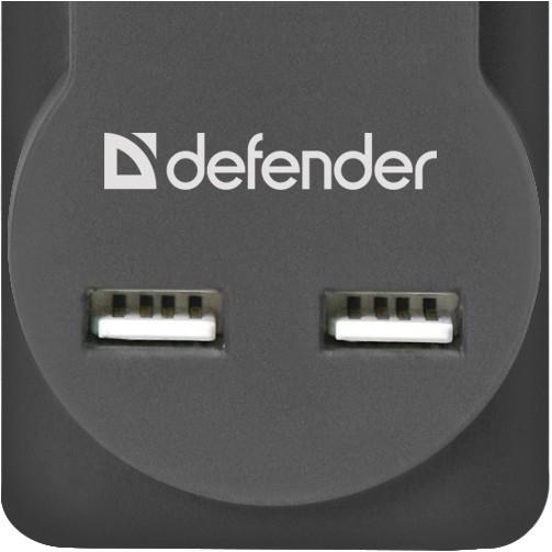 Defender Фильтр DFS 751 1.8м, 5 розеток, 2xUSB, 2.1A (99751)