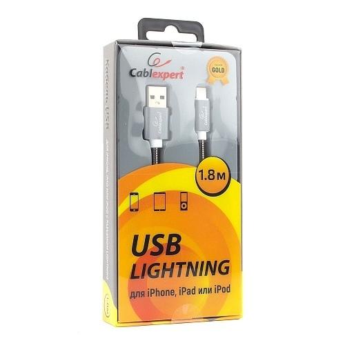 Cablexpert Кабель для Apple CC-G-APUSB02Gy-1.8M, AM/Lightning, серия Gold, длина 1.8м, титан, блистер