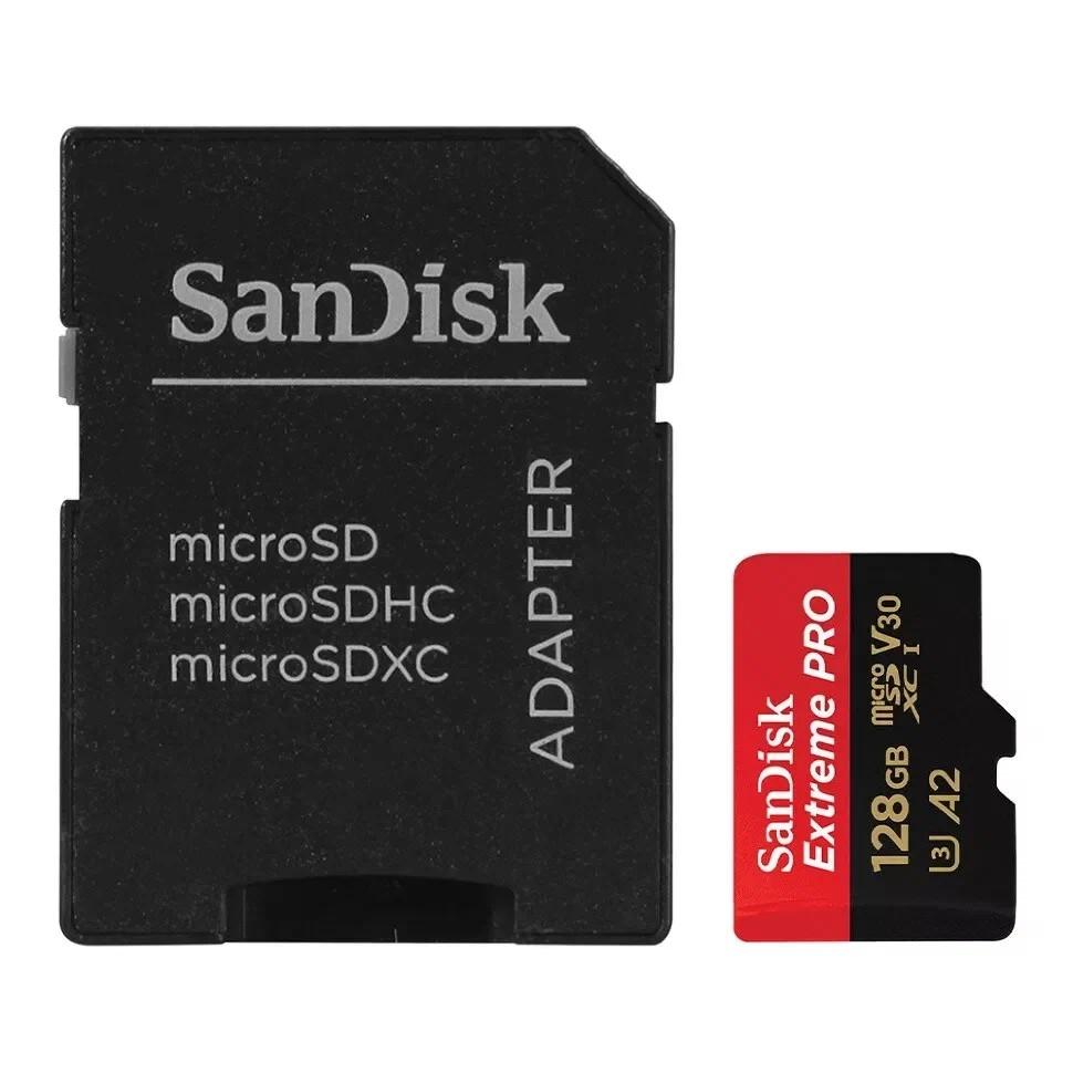 Micro SecureDigital 128GB SanDisk Extreme Pro microSD UHS I Card 128GB for 4K Video on Smartphones, Action Cams & Drones 200MB/s Read, 90MB/s Write, Lifetime Warranty [SDSQXCD-128G-GN6MA]