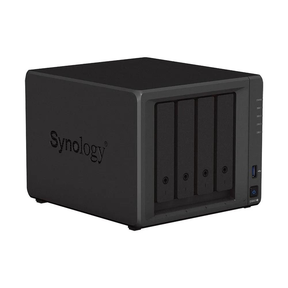 Synology DS923+ Сетевое хранилище C2GhzCPU/4Gb(upto8)/RAID0,1,10,5,6/up to 4hot plug HDDs SATA(3,5' or 2,5')(up to 9 with DX517)/2xUSB3.0/2GigEth/iSCSI/2xIPcam(up to 40)/1xPS/3YW