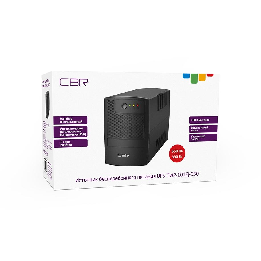 ИБП CBR [UPS-TWP-101EJ-650] 650VA/390W, Schuko CEE 7 x2 outlets, LED, USB Type-B, RJ11/45 AVR, SEC, 12V/7Ah