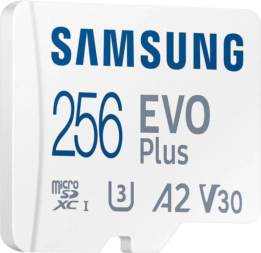 Micro SecureDigital 256GB Samsung EVO Plus Class 10, A2, V30, UHS-I (U3), W 90 МБ/с, R 130 МБ/с, <MB-MC256KA/KR> адаптер на SD