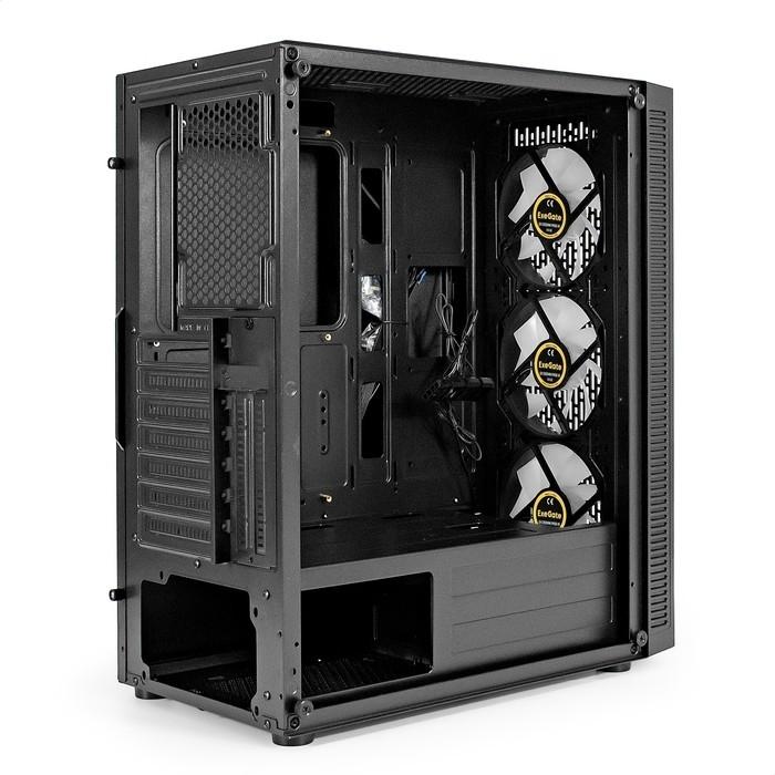 Exegate EX296317RUS Корпус Miditower ExeGate EVO-5001A-500NPX (ATX, БП 500NPX с вент. 12 см, 2*USB+1*USB3.0+HD Audio, черный, 3 вент.12см с RGB подсветкой, боковая панель - закаленное стекло)