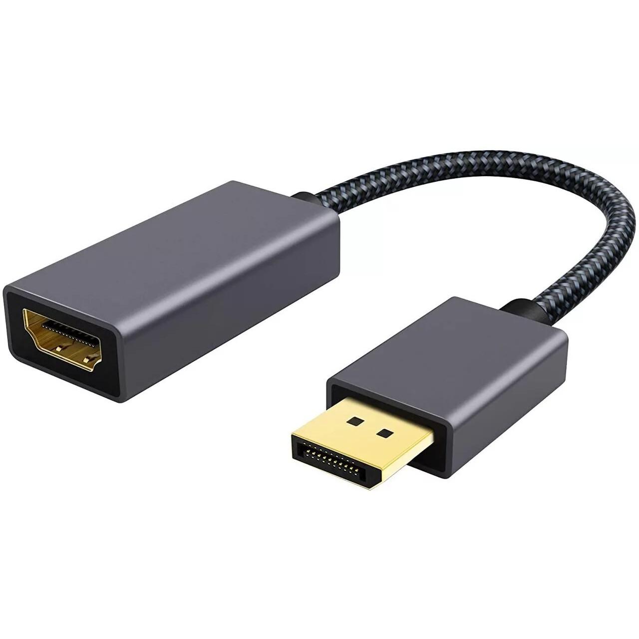 Telecom <TA560> Кабель-переходник DP --> HDMI-F 0.2m , серый металлик, оплетка, 4K@60Hz [7958820049156]
