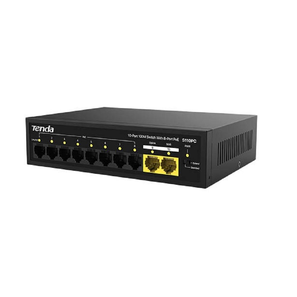 TENDA S110PC Коммутатор настольный 10-Ports 10/100 Base-TX (8-Ports PoEPoE бюджет 75W))