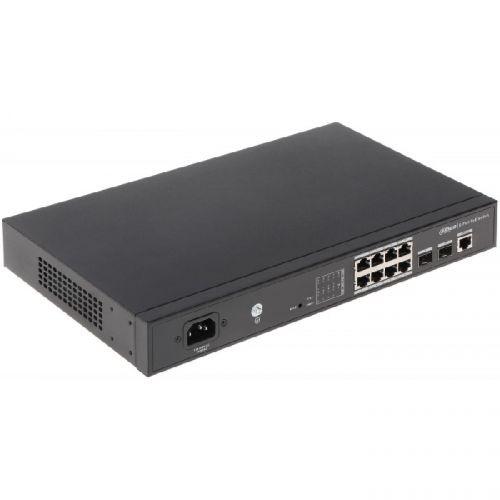 DAHUA DH-PFS4210-8GT-150 10-портовый гигабитный управляемый коммутатор с PoE, уровень L2, 8xRJ45 1Gb PoE, 2xSFP 1Gb, суммарно 150Вт, коммутация 20 Гбит/с, MAC-таблица 8К, металл