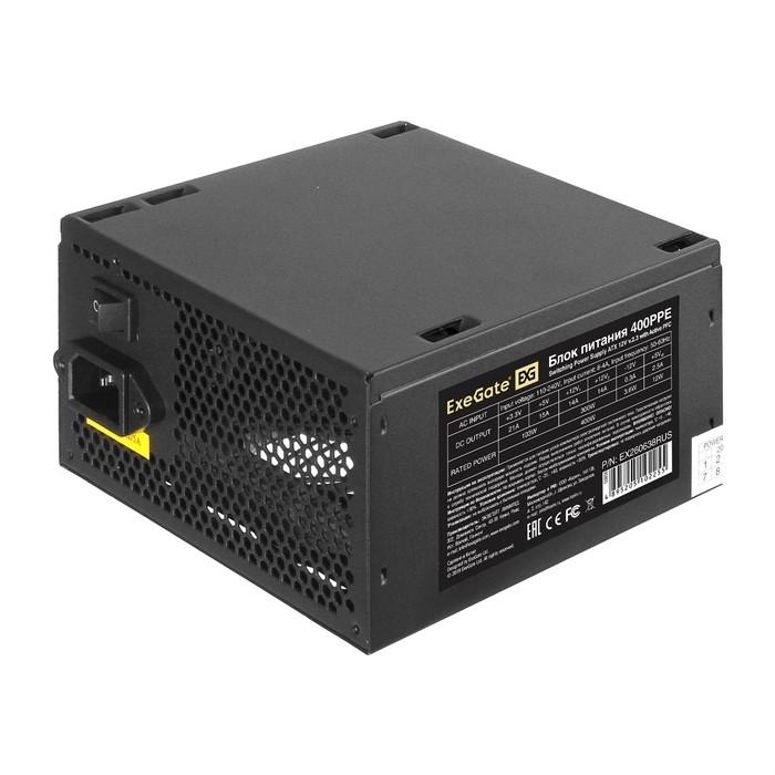 Exegate EX260638RUS-PC Блок питания 400W ExeGate 400PPE (ATX, APFC, PC, КПД 80% (80 PLUS), 12cm fan, 24pin, (4+4)pin, PCIe, 5xSATA, 3xIDE, black, кабель 220V в комплекте)