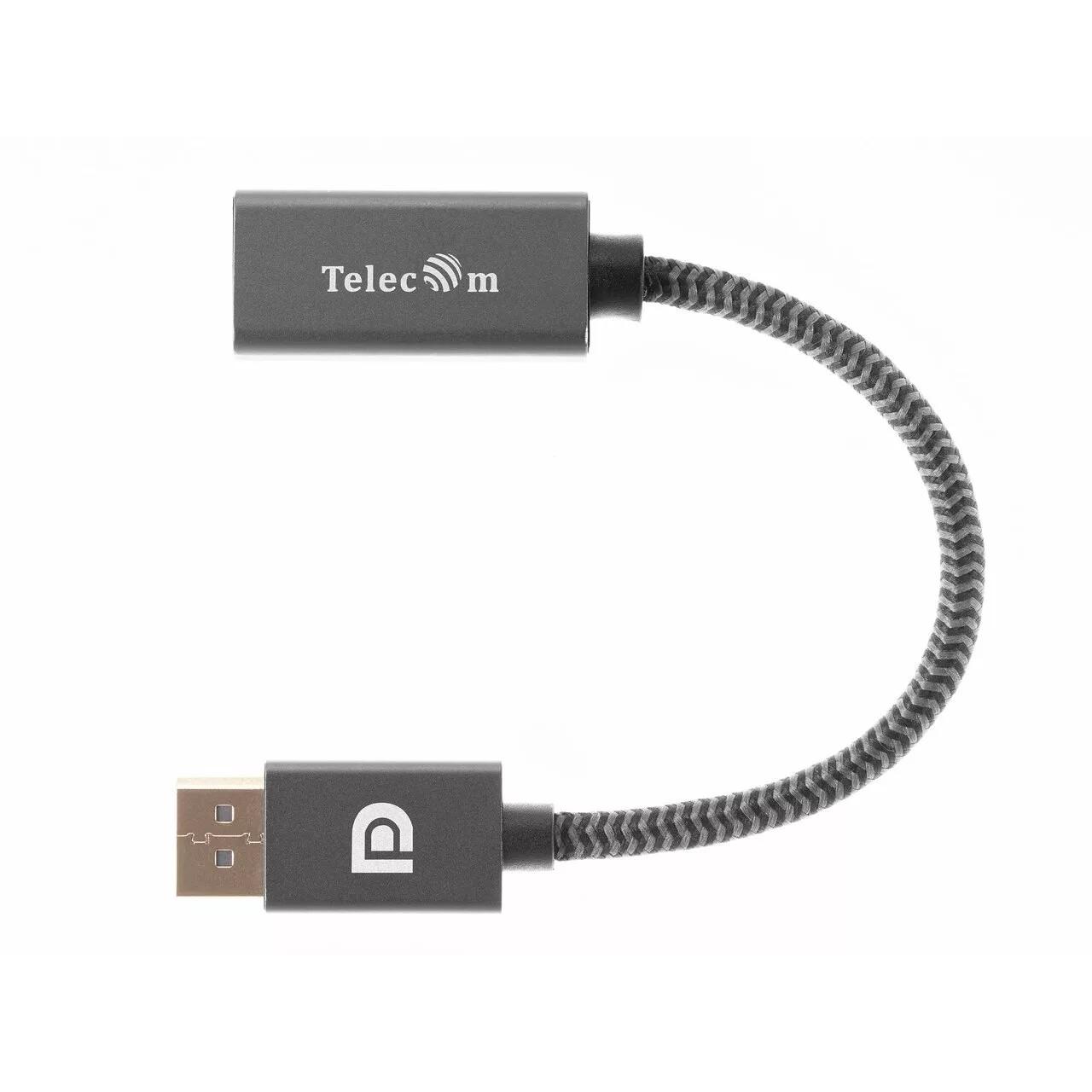 Telecom <TA560> Кабель-переходник DP --> HDMI-F 0.2m , серый металлик, оплетка, 4K@60Hz [7958820049156]