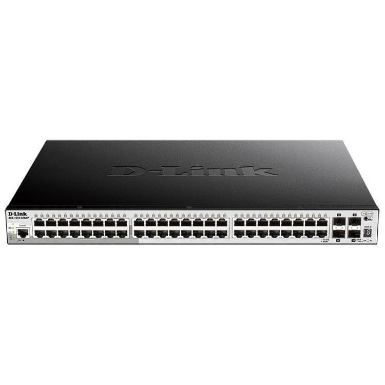 D-Link DGS-1510-52XMP/A1A PROJ Настраиваемый L2+ стекируемый коммутатор с 48 портами 10/100/1000Base-T и 4 портами 10GBase-X SFP+ (48 портов PoE 802.3af/at, PoE-бюджет 370 Вт; 740 Вт с DPS-700)