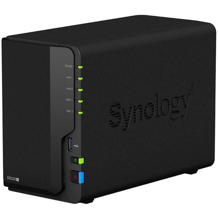 Synology DS220+ Сетевое хранилище DC 2,0GhzCPU/2GB(upto6)/RAID0,1/up to 2HDDs SATA(3,5' 2,5')/2xUSB3.0/2GigEth/iSCSI/2xIPcam(up to 25)/1xPS /2YW