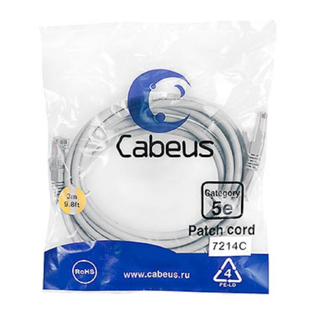 Cabeus PC-UTP-RJ45-Cat.5e-3m Патч-корд U/UTP, категория 5е, 2xRJ45/8p8c, неэкранированный, серый, PVC, 3м