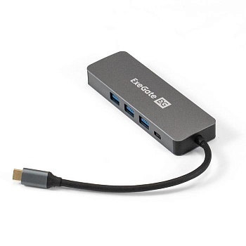 Exegate EX293984RUS Док-станция ExeGate DUB-31C/PD/H (кабель-адаптер USB Type-C --> 3xUSB3.0 + PD 60W + HDMI 4K@30Hz, Plug&Play, серый)
