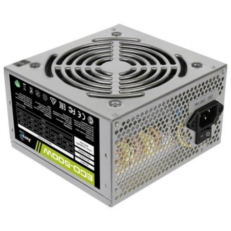 Aerocool 500W Retail ECO-500W ATX v2.3 Haswell, fan 12cm, 400mm cable, power cord, 20+4P, 12V 4P, 1x PCI-E 6P, 3x SATA, 2x PATA, 1x FDD