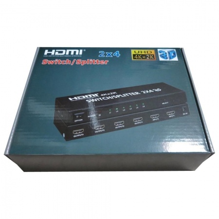 ORIENT HSP0204HN-2.0, HDMI матричный переключатель/разветвитель 2->4 с аудиовыходами, UHD 4K/60Гц (3840x2160), HDR, HDMI 2.0, HDCP 2.2, пульт ДУ, внешний БП 5В/2A, метал.корпус (33266)