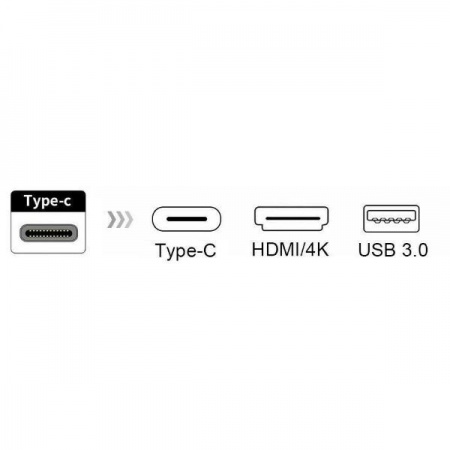 ORIENT Кабель-адаптер C028, USB3.1 Type-C (DisplayPort Alt mode) -> HDMI+USB 3.0+PD(Type-C), 4K@30Hz, 0.15 метра, серебристый (31062)