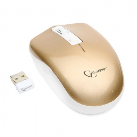 Gembird MUSW-400-G Gold USB { Мышь беспров., 3кн.+колесо-кнопка, 2.4ГГц, 1600 dpi, бесшумный клик}