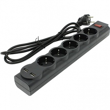 Defender Фильтр DFS 751 1.8м, 5 розеток, 2xUSB, 2.1A (99751)