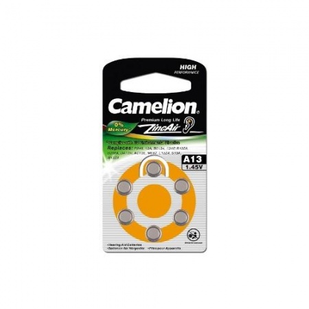 Camelion  ZA13 BL-6 Mercury Free (A13-BP6(0%Hg), батарейка для слуховых аппаратов, 1.4 V,280mAh)  (6 шт. в уп-ке)