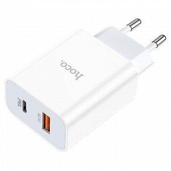 HOCO HC-66076 C97A/ Сетевое ЗУ/ PD + QC 3.0/ 2 USB: Type-A + Type-C/ Выход: 5V_9V_12V, 20W/ White