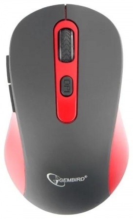 Gembird MUSW-221-R {Мышь беспров., чёрный/красный, 5кн.+колесо-кнопка, 800/1200/1600DPI, 2.4ГГц, трехуровневая система энергосбережения}
