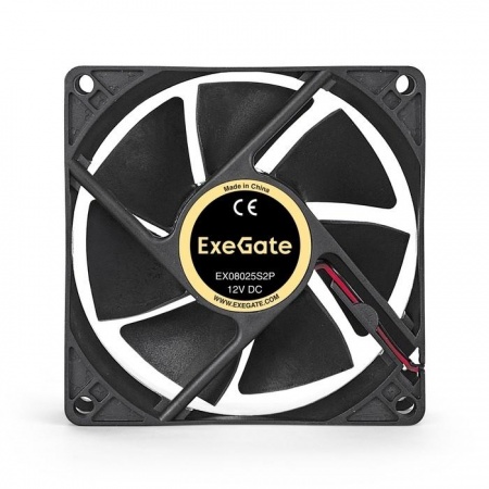 Exegate EX294047RUS Вентилятор ExeGate EX08025S2P, 80x80x25 мм, Sleeve bearing (подшипник скольжения), 2pin (разъем 2.54; для блоков питания ATX), 2200RPM, 27dBA